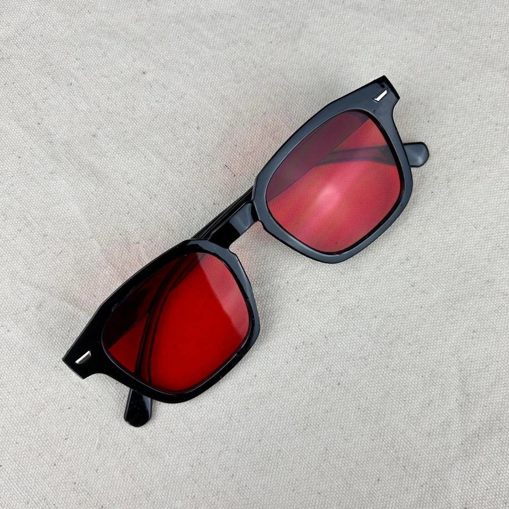 Vintage unique retro style black rounded square sunglasses cyber grunge techno
